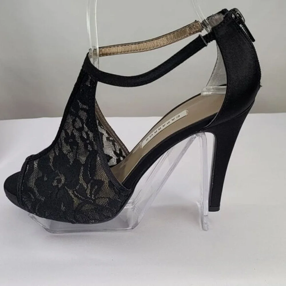 Caparros Black Lacey‎ Peep Toe Heels